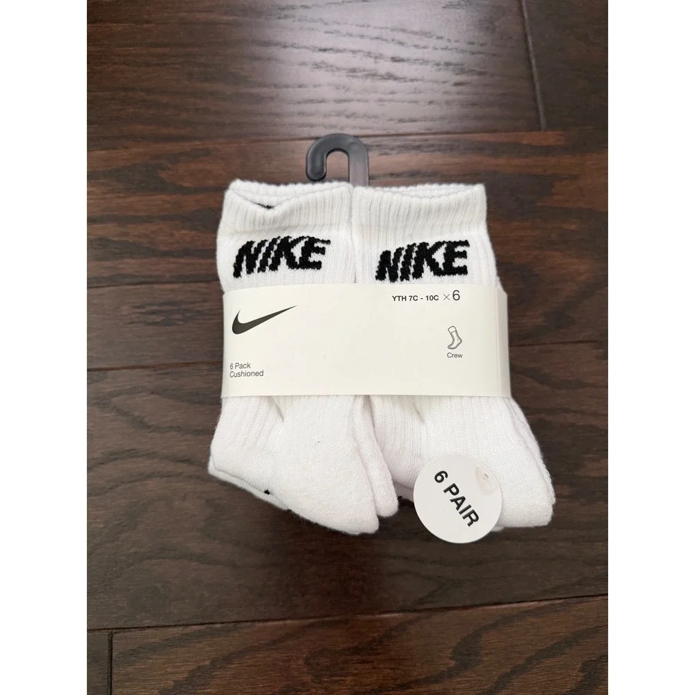 Nike Kids Everyday Cushioned Crew Socks 6 Pack White Black XXS 7C-10C BN0509-F00